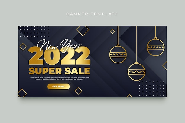 Gradiente feliz año nuevo 2022 banner horizontal