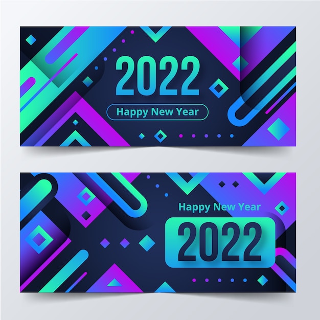 Gradiente feliz año nuevo 2022 conjunto de banners horizontales