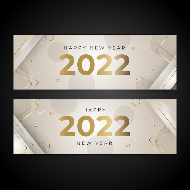 Gradiente feliz año nuevo 2022 conjunto de banners horizontales