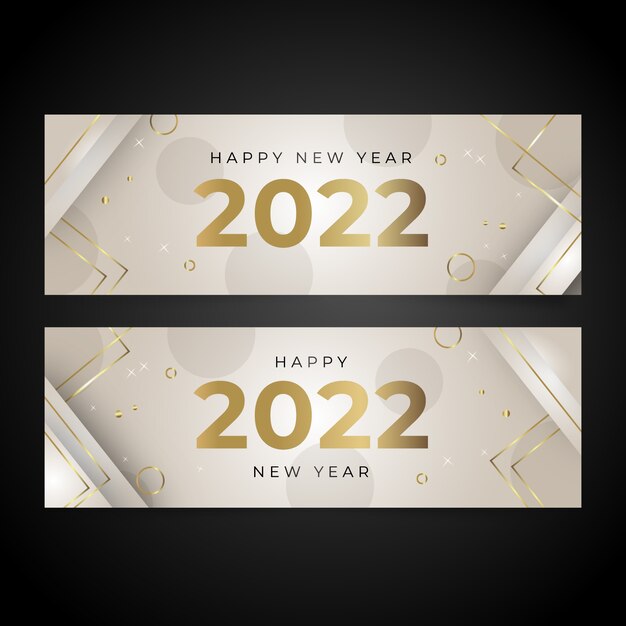 Gradiente feliz año nuevo 2022 conjunto de banners horizontales