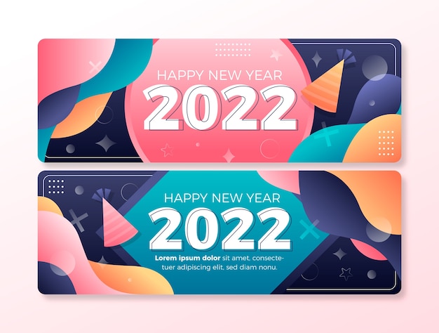 Gradiente feliz año nuevo 2022 conjunto de banners horizontales