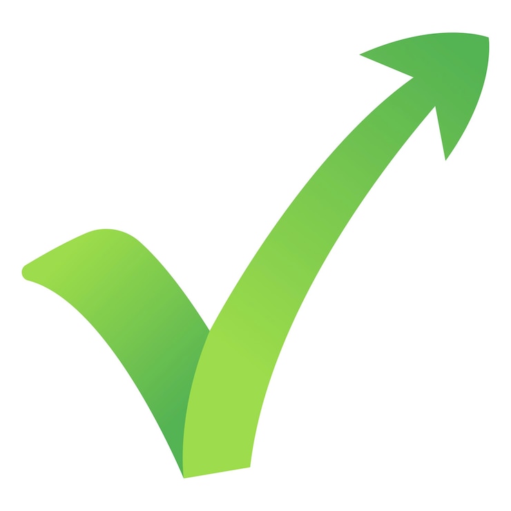 Vector gradiente de flecha derecha de marca de verificación