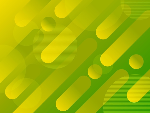 Gradiente fondo geométrico abstracto forma de cápsula esferocilíndrica y círculo colores amarillo verde