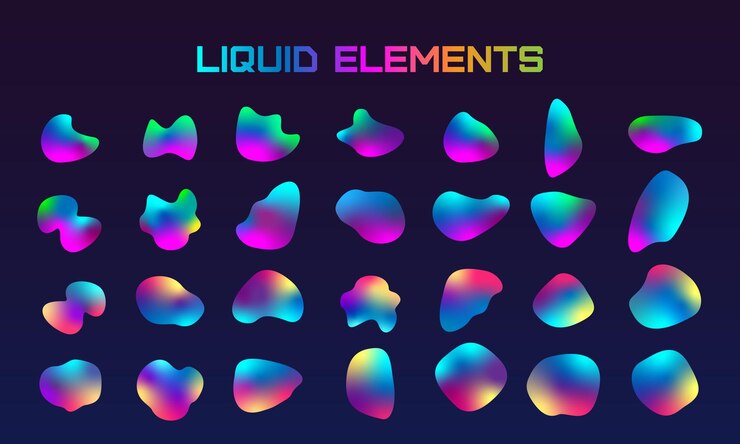 Vector gradiente de formas iridiscentes conjunto de elementos líquidos aislados de la paleta de diseño de camaleón holográfico