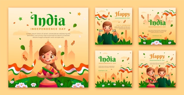 Gradiente de la india día de la independencia colección de publicaciones de instagram