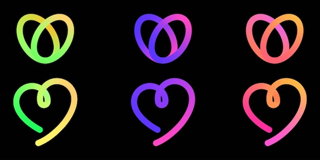 Gradiente infinito y símbolos de corazón en negro con vibrante verde púrpura rosa y tono naranja