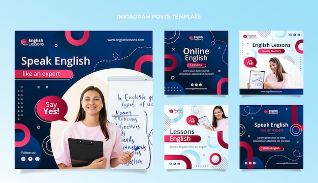 Vector gradiente de lecciones de inglés publicaciones de instagram