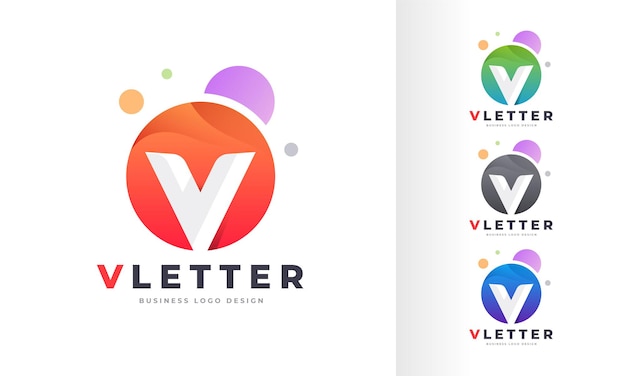Gradiente letra inicial v círculo redondo burbuja colorida diseño de logotipo editable