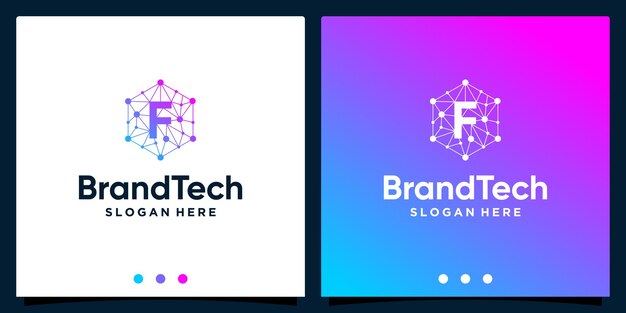 Gradiente de logotipo abstracto de tecnología blockchain con logotipo de letra inicial. vector premium