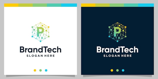 Gradiente de logotipo abstracto de tecnología blockchain con logotipo de letra inicial. Vector premium