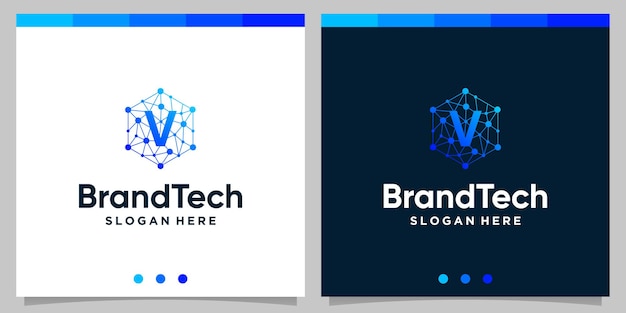 Gradiente de logotipo abstracto de tecnología blockchain con logotipo de letra inicial. Vector premium