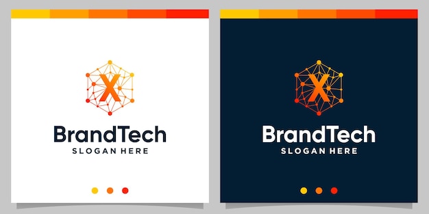 Gradiente de logotipo abstracto de tecnología blockchain con logotipo de letra inicial. vector premium