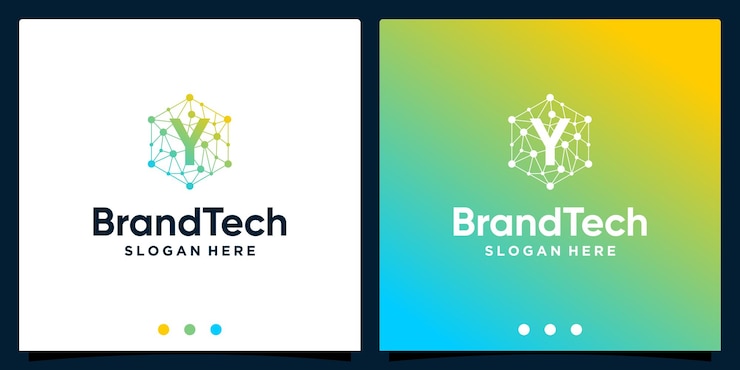 Vector gradiente de logotipo abstracto de tecnología blockchain con logotipo de letra inicial. vector premium