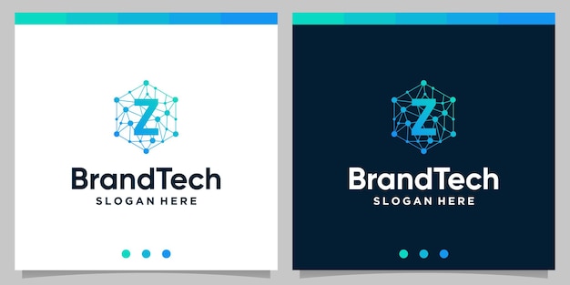 Gradiente de logotipo abstracto de tecnología blockchain con logotipo de letra inicial. Vector premium