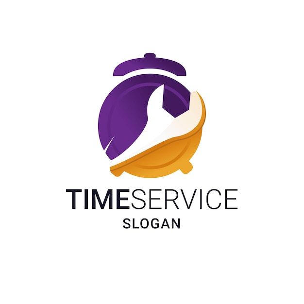 Vector gradiente de logotipo de reloj y llave inglesa