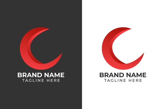 gradiente de logotipo tipo C como diseño de plantilla 3D de luna