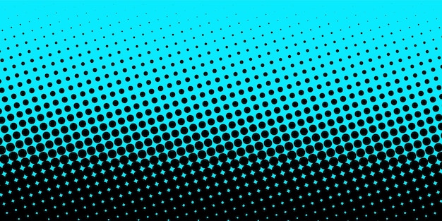 Gradiente de puntos negros de semitono sobre un fondo azul Textura de arte pop Fondo cómico Ilustración vectorial