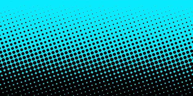 Gradiente de puntos negros de semitono sobre un fondo azul textura de arte pop fondo cómico ilustración vectorial