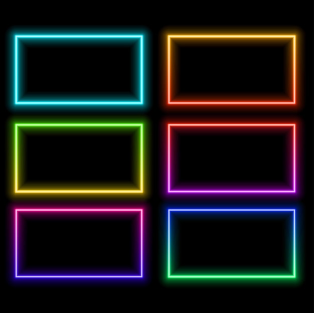 Gradiente rectangular de neón borde brillante naranja-amarillo aislado en un fondo oscuro prohibición nocturna colorida