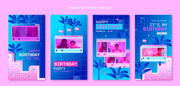 Vector gradiente retro vaporwave cumpleaños historias de instagram