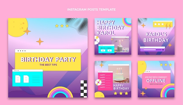 Gradiente retro vaporwave cumpleaños publicación de instagram