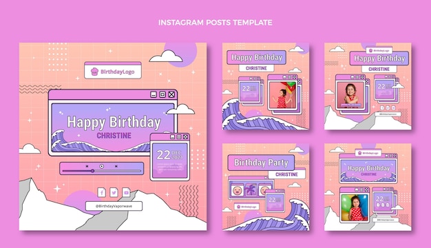 Gradiente retro vaporwave cumpleaños publicación de instagram