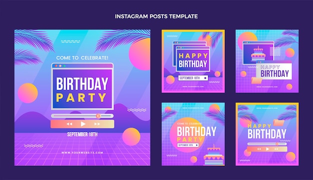 Vector gradiente retro vaporwave cumpleaños publicación de instagram