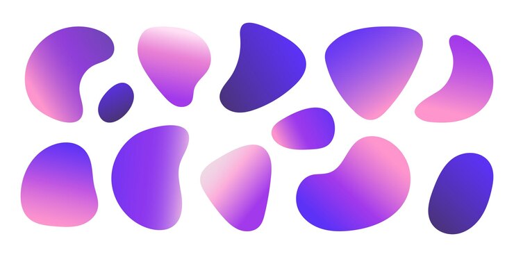 Vector gradiente rosa conjunto de manchas líquidas aisladas en blanco fondo de forma geométrica irregular para resaltar el texto mancha colorida abstracta figura dinámica orgánica moderna elemento de diseño