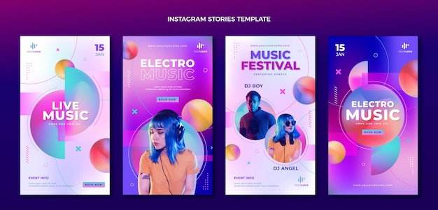 Vector gradiente de textura festival de música historias de instagram