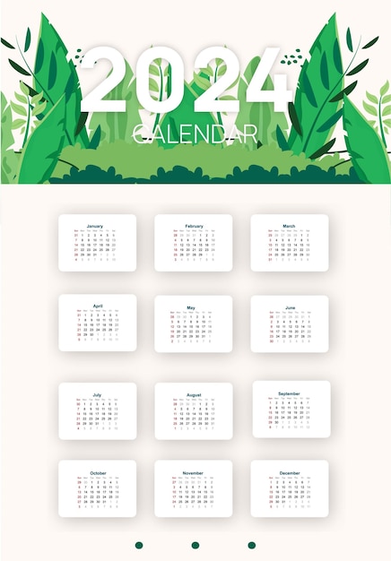 gradiente vectorial 2024 plantilla de calendario verde con vegetación floral