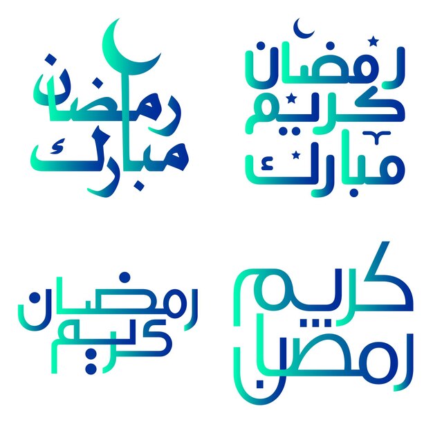 Gradiente verde y azul Ramadan Kareem Diseño vectorial con caligrafía árabe para saludos musulmanes