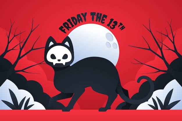 Vector gradiente de viernes 13 de fondo con gato negro