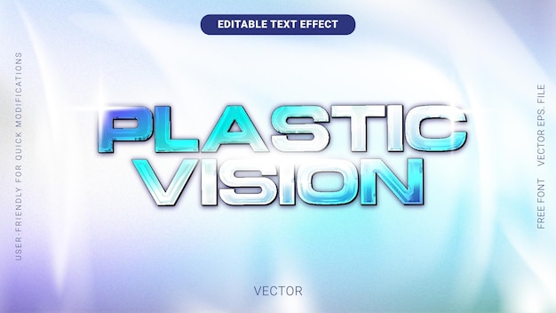 Gradiente de visión plástico azul cian magenta estilo de fuente editable efecto de texto vector plástico granulado