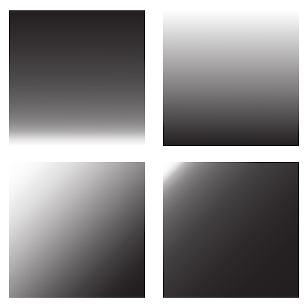 Gradientes en blanco y negro Transiciones suaves de desvanecimiento Cuatro variaciones cuadradas Conjunto vectorial