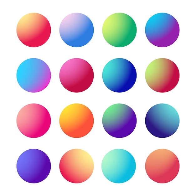 Gradientes de color del círculo Botones de esfera vibrante redondeada Conjunto holográfico vectorial
