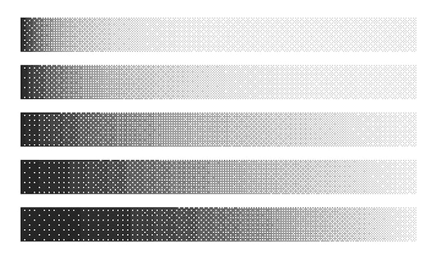 Gradientes lineales de bitmap de ruido negro con diferentes densidades aisladas en blanco