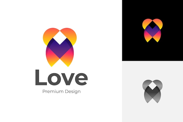 Gradientes de logotipo de corazón o amor abstractos con crecimiento, cuidado de amor o diseño de logotipo médico