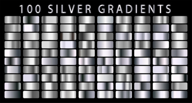 Gradientes de plata 100 gran conjunto Mega colección de ilustraciones de gradiente de plata para fondos cubierta marco cinta banner moneda etiqueta volante tarjeta etc Plantilla vectorial EPS10