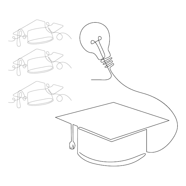 Graduación y conocimiento Un dibujo de línea única de logro académico