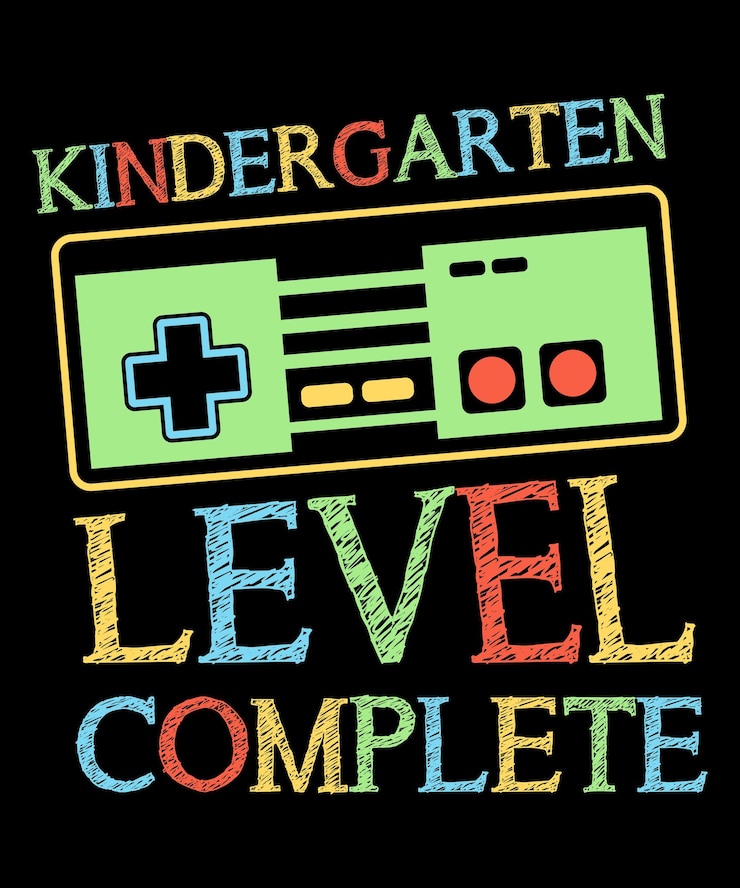 Vector graduación de jardín de infantes nivel de videojugador diseño colorido completo con controlador de videojuegos