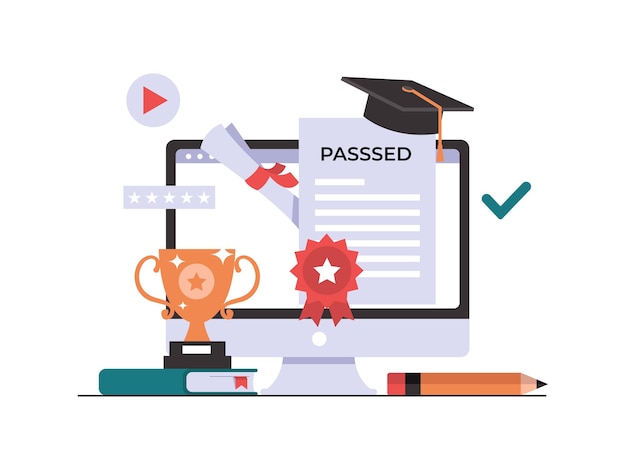 Graduación en línea e ilustración de educación en línea