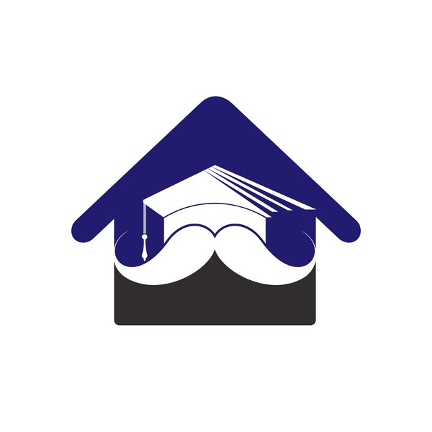 Vector graduación de sombrero con bigote y diseño de logotipo del icono de la casa