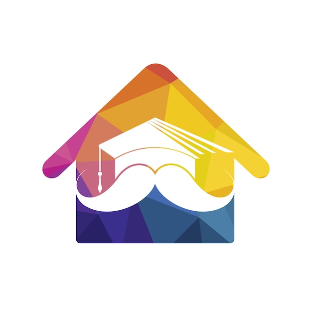 Graduación de sombrero con bigote y diseño de logotipo de icono de inicio