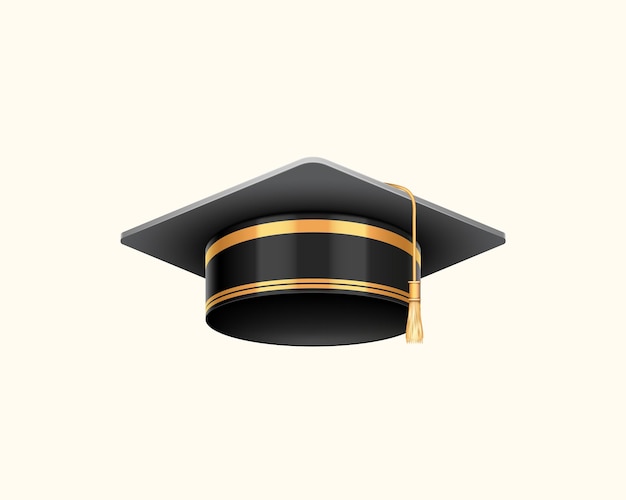 Vector graduación universidad o colegio gorra negra 3d elemento aislado realista para la ceremonia de grado