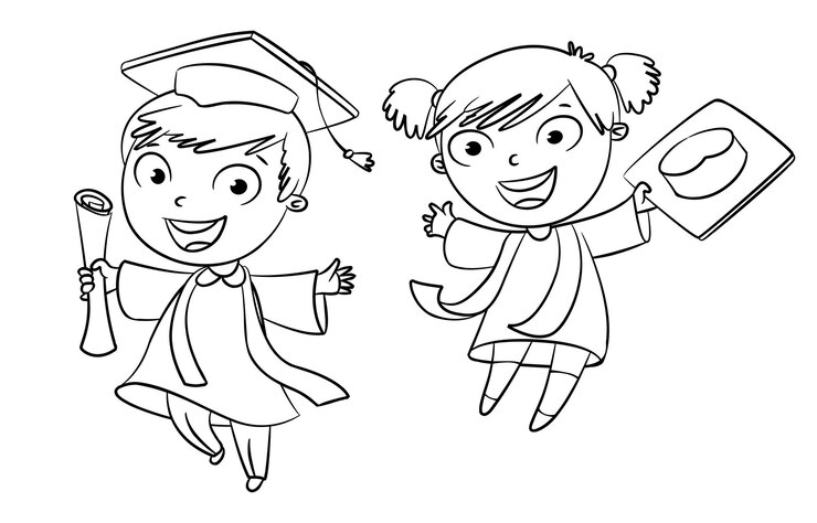 Vector graduado, divertido, caricatura, carácter, vector, ilustración, libro colorear