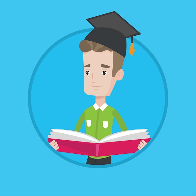 Graduado con el libro en las manos ilustración vectorial.