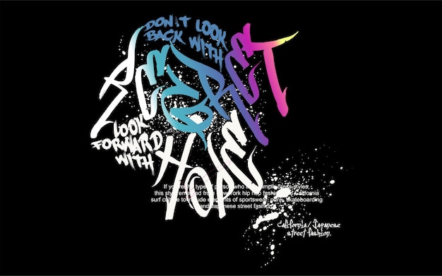 graffiti de arte vectorial para camiseta, camiseta de graffiti de arte callejero con patrón dibujado a mano, diseño de ropa de calle