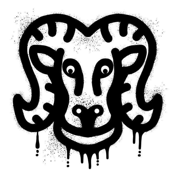 Vector graffiti de cabeza de cabra dibujado con pintura en aerosol negra