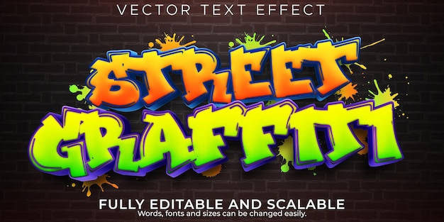 Vector graffiti de efecto de texto editable, estilo de fuente 3d street y spray