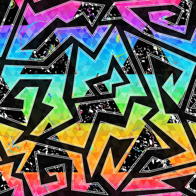 Graffiti geométrico patrón sin costuras con efecto grunge